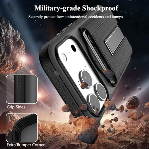 Image of Nvollnoe for iPhone 17 Pro Case with Card Holder & Screen Protector, Compatible with Magsafe, Built-in Kickstand, Detachable Magnetic Wallet Case for iPhone 17 Pro(Black)