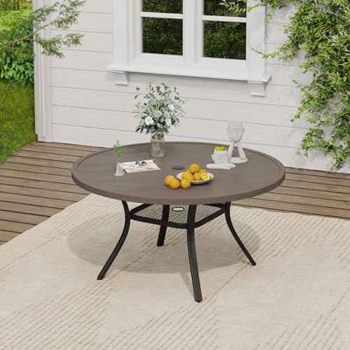 Image of VICLLAX 47.2 inch Round Patio Table, Outdoor Dining Table for 6 with Umbrella Hole for Garden Lawn Deck Backyard, Antique Grey