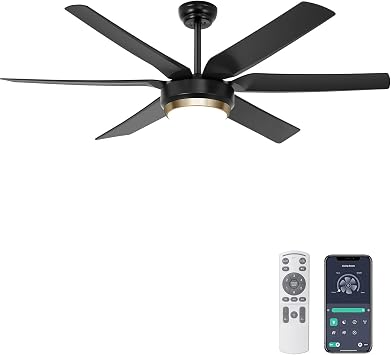 Ohniyou Ceiling Fans with Lights, 56 Black Ceiling Fan Remote/APP Control, Dimmable, Quiet DC Motor Indoor/Outdoor Ceiling Fan for Living Room, Patios