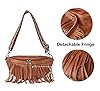 Bauchtasche aus Leder für Damen, Crossbody-Tasche mit abnehmbaren Fransen, modische Hüfttaschen, Braun, Medium, Boho #3