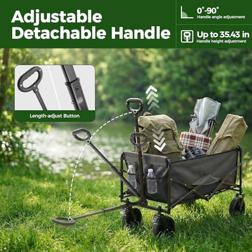 DUMOS Collapsible Wagon Cart, Heavy Duty Foldable Utility Wagon with Lockable Brake Wheels – 330 lbs Capacity, Flexible Handle for Beach, Garden, Sports, Grocery & Camping, Gray — view 5