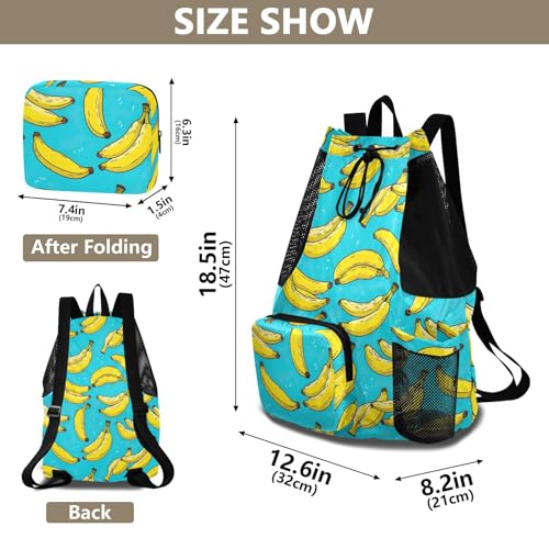 Banana Cartoon Drawstring Gym Backpack for Men Women Pull String Sports Swim Bag with Mesh Pocket & Adjustable Strap Camp Bag for Travel Swimming Outdoor2