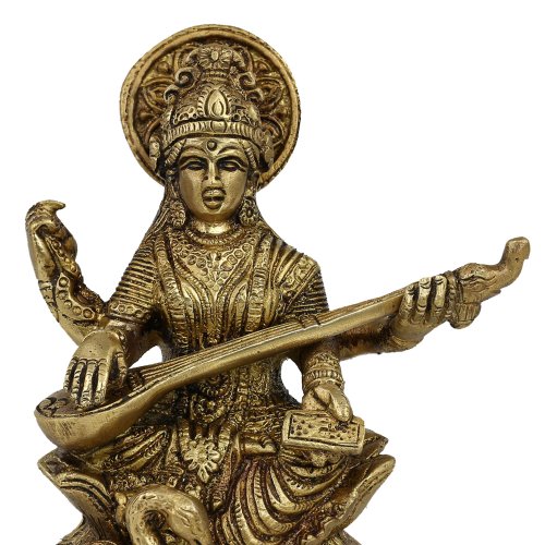 Shalinindia Saraswati Statue Goddess Figurine Idol Hindu Religious Art Brass 5 Inches 0.9 Kg #TOP1