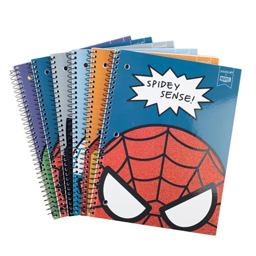 Yoobi x Marvel Spiral Notebooks (Set of 6) â€“ Pack of 1 Subject College Ruled Spiral Notebook w/ Glittery Character Cover -PVC Free Spiral Bound Notebook â€“3-Hole Punched, 100 Sheet Notebooks for School