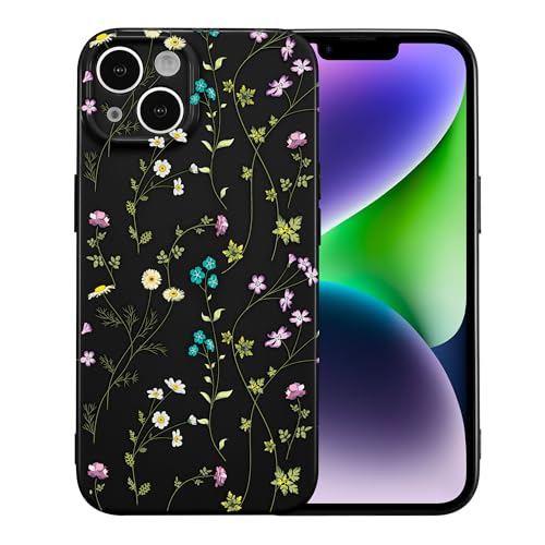 Coque iPhone 13 RALEAVO avec motif fleurs noir en silicone TPU souple antichoc