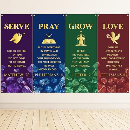 Yopyame Church Banners with Scripture - 4PCS Christian Banners for Churches Wall Worship 24 x 59.4 Inch Vinyl Marble Pattern Religious Praise Churches Banner for Church Sunday School Indoor Outdoor Decor