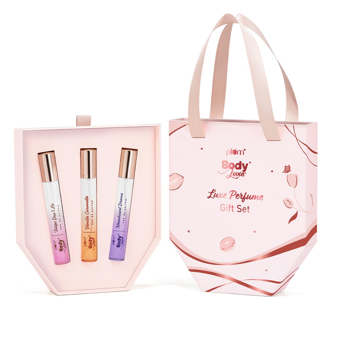 Plum BodyLovin' Luxe Perfume Gift Set | 3 x 15ml Long Lasting Luxurious Perfumes | Fresh Floral, Delicious Caramel & Sensual Floral Fragrances | Perfect Gifting Option For Women | Chic Purse-Style Packaging-image-38