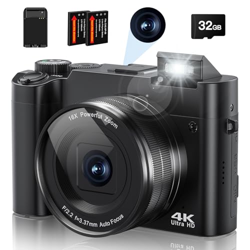 Fotocamera Digitale Compatta 64MP E 4K, Con Autofocus, Selfie, Zoom 16x, Per Adolescenti E Principianti, Inclusa Scheda SD 32GB