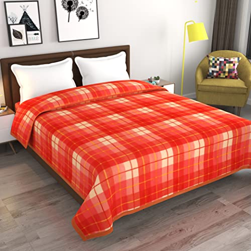 Image of Modern Check All Season Polar Fleece Single Bed Blanket, 60X90 Inches - Red, 300 TC