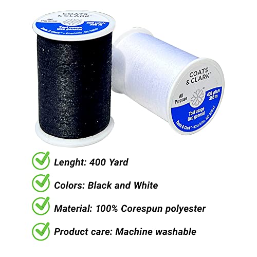 Coats &Clark All Purpose Dual Duty Xp Threads, 9 Bobbins,125 Yard Each Bundle With 2 Spool Of Black/White 400 Yard Each.premium Quality Corespun Polyester Thread. Hand/Sewing Machine Embroidery Set #TOP3