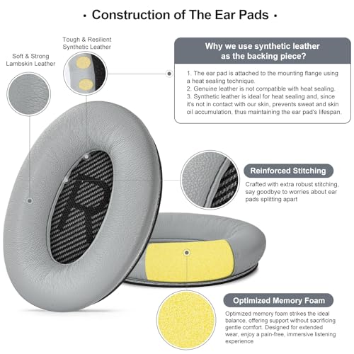 Aurivor Almohadillas de Cuero para Auriculares Bose QuietComfort QC-35 QC-35-ii QC-25 QC-15 QC-2, Cubiertas de Repuesto en Piel de Cordero para Ae2/Ae2i/Ae2W SoundLink SoundTrue Auriculares Circumaurales (Gris Plateado) miniatura 4