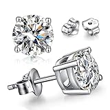 Daisy Philip 925 Sterling silver Moissanite Stud Earrings 14K White Gold Plated Sterling Silver 4 Prong Diamond Earring for Women Men Ear Stud 1ct 2ct 4ct (1 Carat - 4mm)