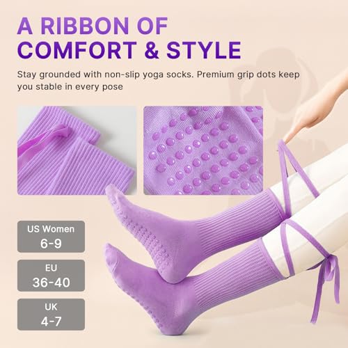 Image of Non Slip Pilates Grip Socks for Women Yoga Barre Knitted Cotton | Full Foot Sticky Silicone,Soft Breathable Comfortable,Durable Washable Anti Skid,Gentle Arch Compression Support