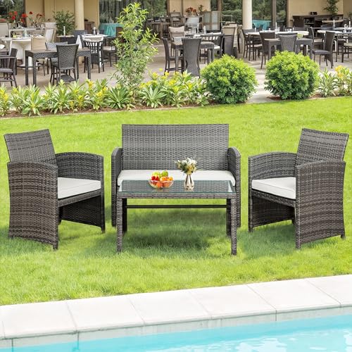 SUNLEI 4 Piece Outdoor Patio Furniture Set, Rattan...
