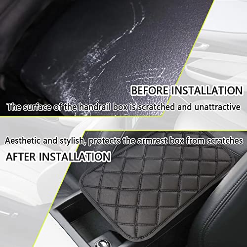 Nhhc Leather Car Armrest Cover For Scratch Center Console Protector,Rhombic Embroidery Car Arm Rest Cushion Car Decoration For Women/Men And Most Car Suv Pick-Up Truck (Black) #TOP3