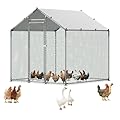 VEVOR Metal Chicken Coop, 6.56x6.56x6.56ft Large Walk-in Chicken Runs with Cover, Spire Roof Hen House Enclosure with Security Lock, Outdoor Duck Rabbit Cage Poultry Pen for Backyard, Farm, Yard