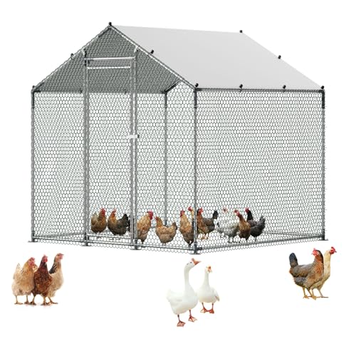 VEVOR Metal Chicken Coop, 6.56x6.56x6.56ft Large Walk-in Chicken Run with Cover, Spire Roof Hen House Enclosure with Security Lock, Outdoor Duck Rabbit Cage, Poultry Pen for Backyard, Farm, Yard