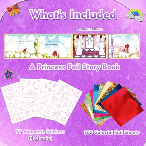 SOOVSY Magnetic Foil Art & Craft Fun Kit for Kids, Princess Foil Story Book with 77 Magnets & 100 Color Sheet, DIY Creative Activity, Travel Toys, Gifts Set for Ages 4, 5, 6, 7, 8, 9 - Image 2