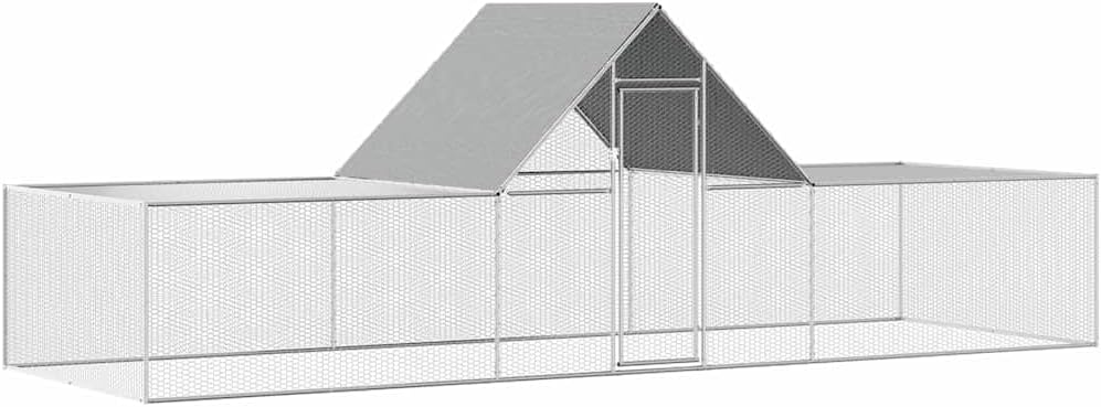 vidaXL Chicken Cage, Walk-in Chicken Coop for Hens Ducks Rabbits Small Animals Outdoor Backyard, Chicken Pen, Poultry Cage, Galvanized Steel