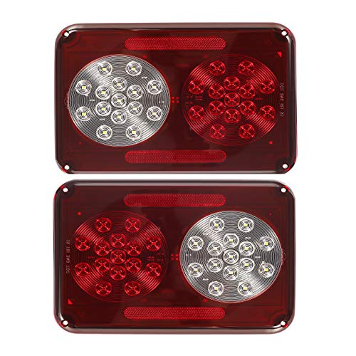 Partsam 2Pcs Double Led Trailer Tail Lights with Stop Turn Tail Backup Reverse Lights 30 LED Horizontal Mount/Vertical Mount, Surface Mount RV Double Led Taillights, RV Double Led Tail Lights