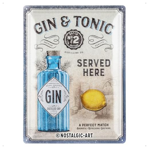Nostalgic-Art Open Bar – Gin & Tonic Served Here – Geschenk-Idee für Cocktail-Fans, Retro Blechschild, aus Metall, Vintage-Dekoration, 30 x 40 cm