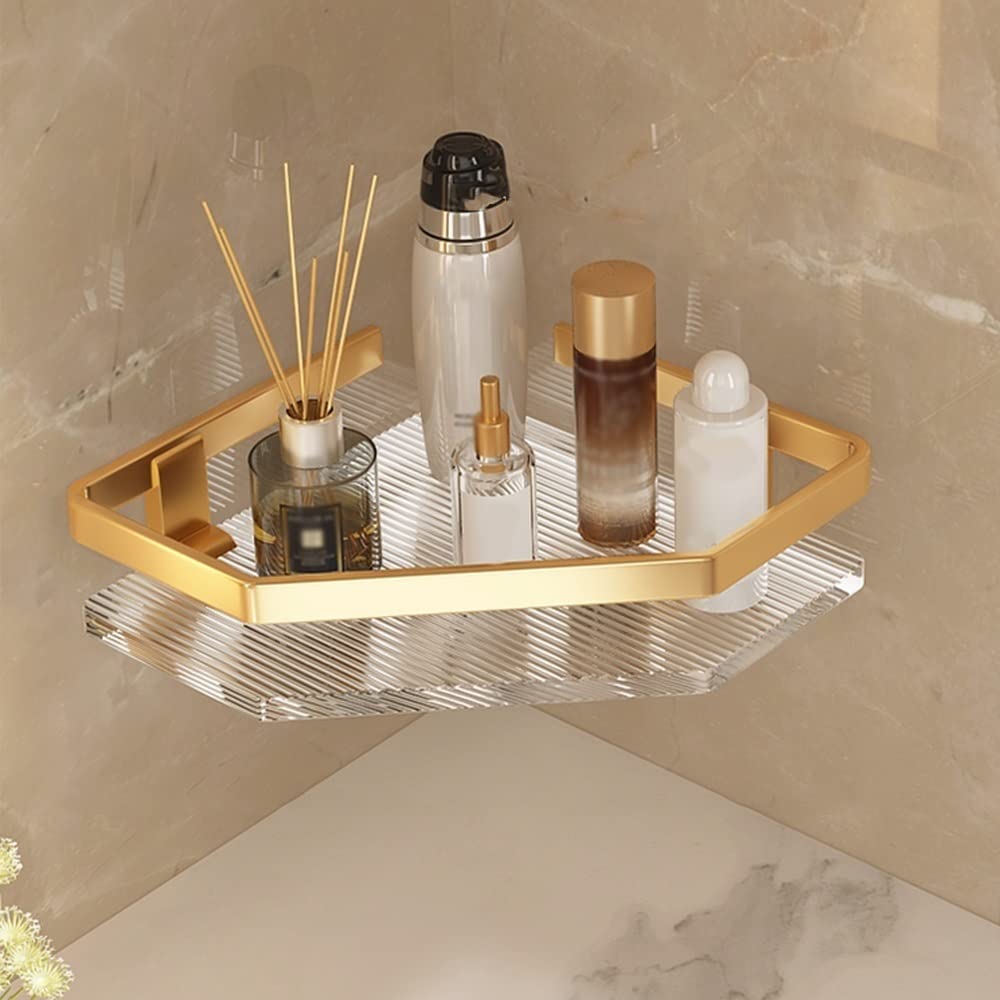 ZJHFFFG Shower Shelf Racks Acrylic Corner Shower Shelves Caddy No Drilling Wall Mounted Shower Rack for Bathroom Shower