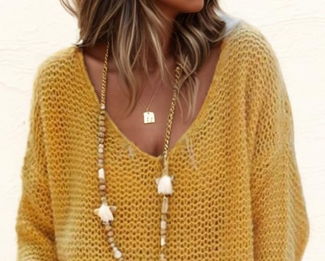 Fall Sweaters for Women 2025 Casual Pullover V Neck Lightweight Crochet Solid Oversized Knitted Sweater Jumper Top3