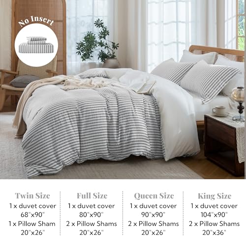 MILDLY Jacquard Striped Duvet Cover Set 3pcs Dual Zipper Grey Queen by MILDLY - Used condition - Image 6