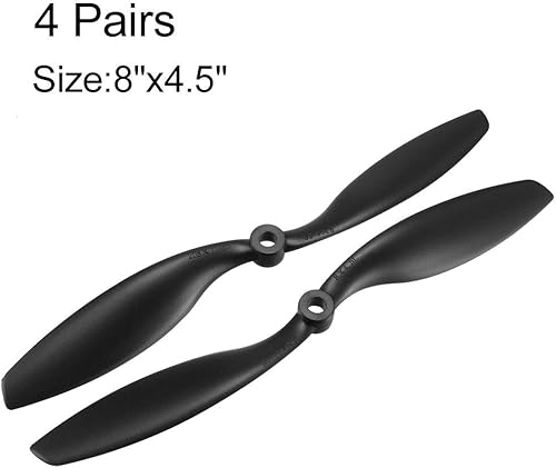 Miniatura 2 de uxcell RC Propellers CW CCW 8045 8x4.5 pulgadas 2 paletas de ala fija para juguete de avión, nailon negro, 4 pares con anillos adaptadores