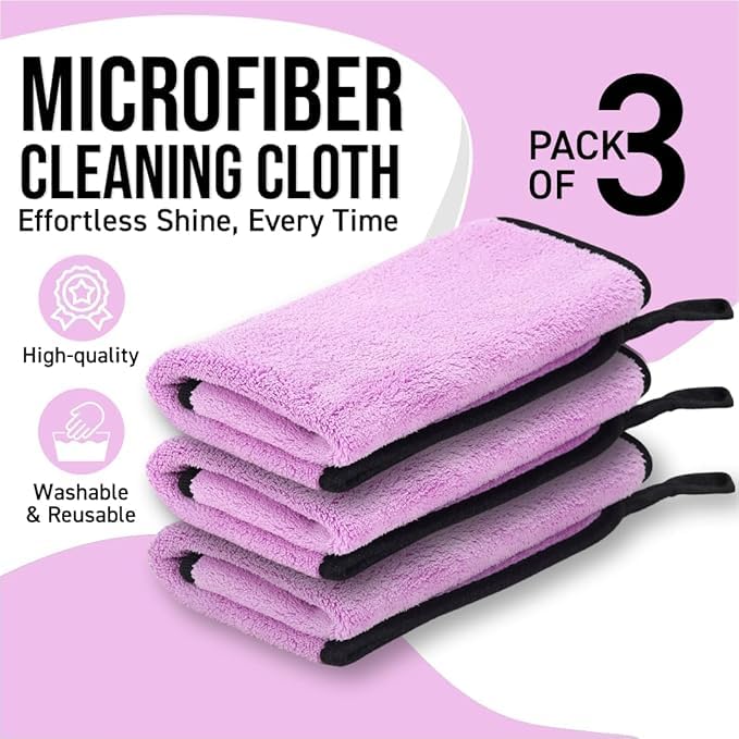 Image of Btag Microfiber Cleaning Cloth, 40x40 cms 600 GSM | Highly Absorbent,Lint and Streak Free, Multi-Purpose Wash Cloth for Kitchen,Car,Window,Stainless Steel,Silverwear (Lavender 40x40cms) Pack of 3