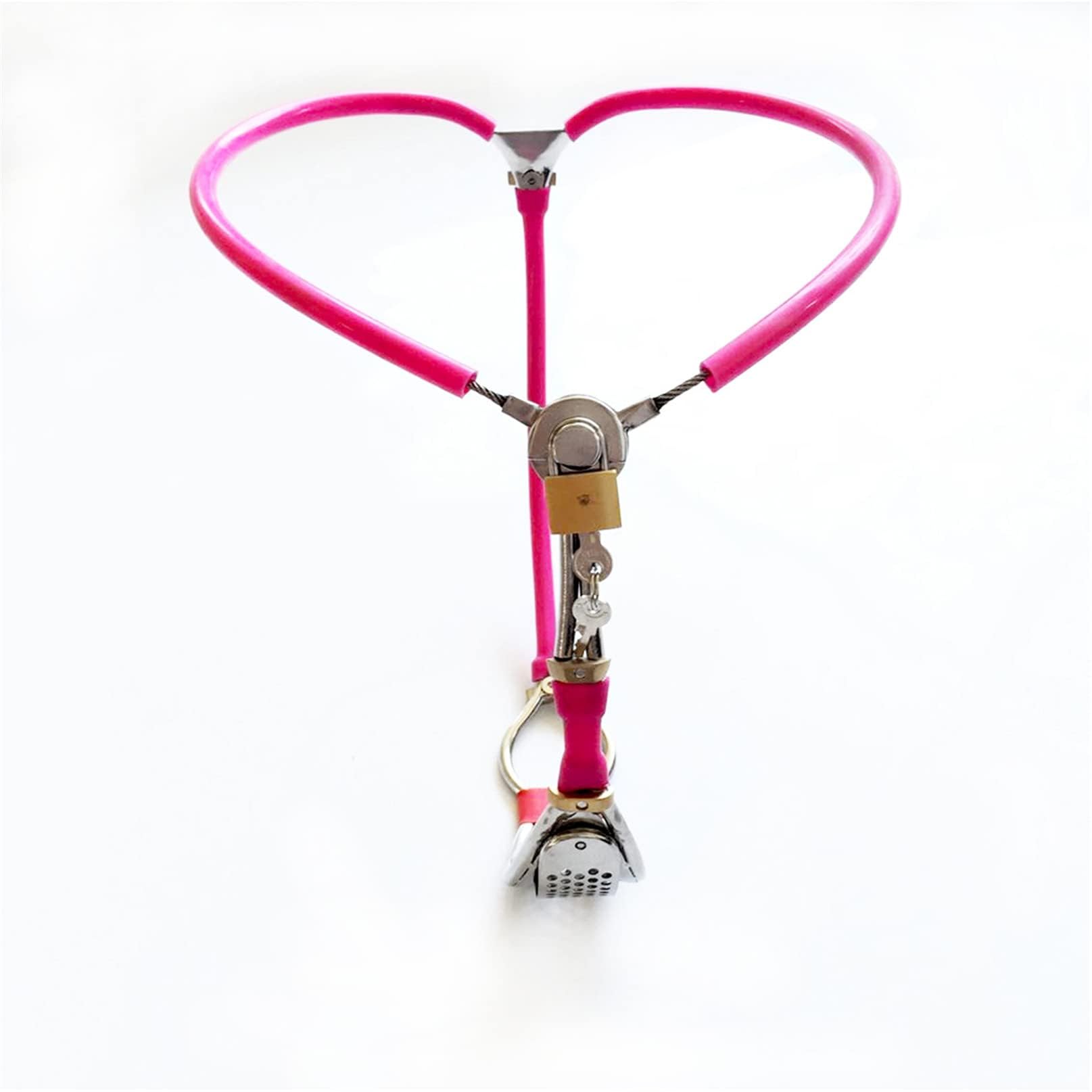 SHKFNSNCCC Ceinture de chasteté en Y for femme, culotte invisible, en acier inoxydable, avec verrou de chasteté(Pinkrosa,Taille70~80cm)