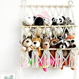 Garvee Boho Makramee Spielzeug Hängematte aus Holz – 2-lagiges Netz zur Wandmontage für Kuscheltiere und Plüschtiere, platzsparender Organizer für Kinderzimmer, Spielzimmer oder Schlafzimmer,