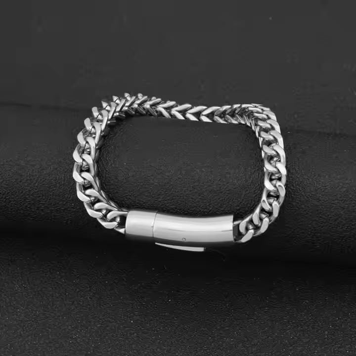 Image of Fashion Frill Stylish Bracelet For Man Silver Wheat Stainless Steel Chain Bracelet For Men Specially Made For Man