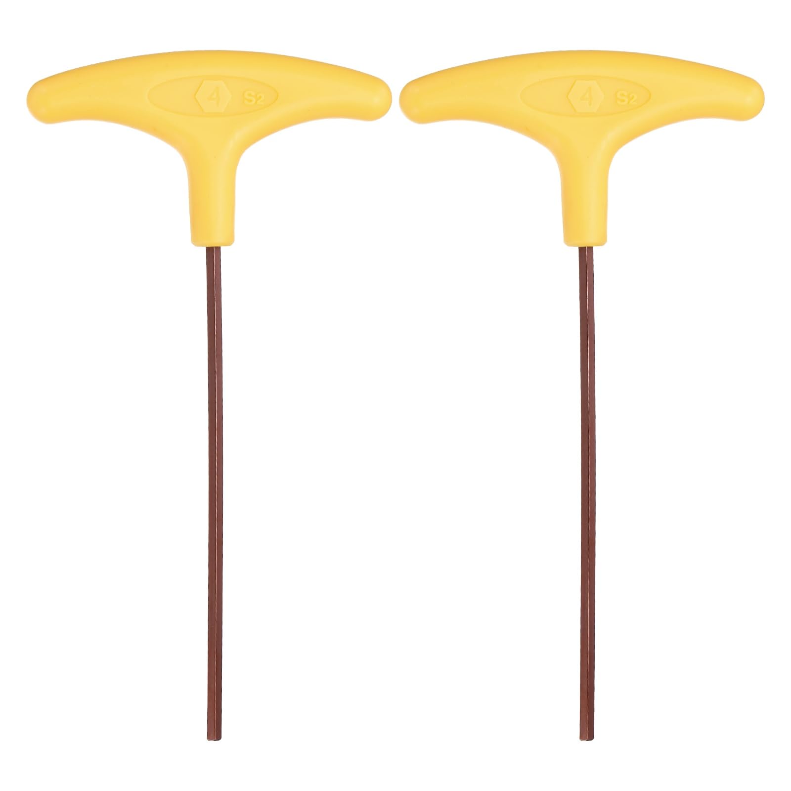 sourcing map 2 Pcs T-Handle Hex Key Wrench 4mm Metric S2 Steel Long Arm Yellow T-Key Flat End Inner Hexagon Spanner Repairing Tool for Home Auto Maintenance Bike Motorcycle Repair