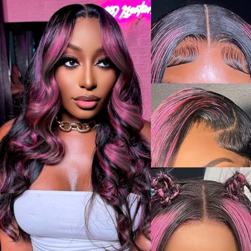 Avolo Ombre Lace Front Wig Human Hair 1B/Pink 13x4 Skunk