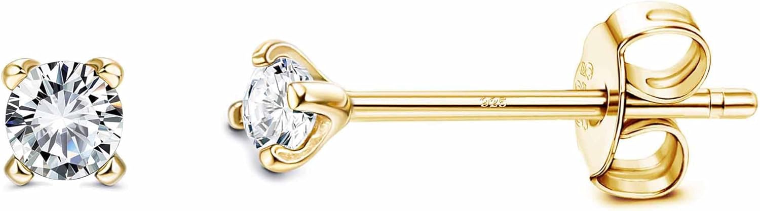 PATISORNA 925 Sterling Silver Long Post Earrings for Thick Earlobes | 2mm Tiny Cubic Zirconia Small Stud Earrings for Women Men Hypoallergenic