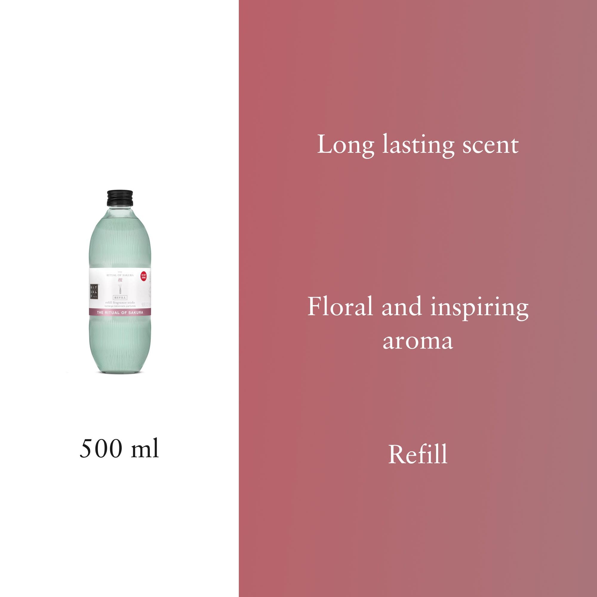 RITUALS Reed Diffuseur 1 x recharge The Ritual of Sakura - Double recharge - bâtonnets parfumés aux fleurs de cerisier et lait de riz - Parfum d'ambiance rafraîchissant - 1 x 500 ml