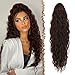 FESHFEN Coleta Postiza Pelo Natural con Cordón Cola Larga Marrón Oscuro Ondulado Rizado Sintética Extensiones para Mujeres 65 cm