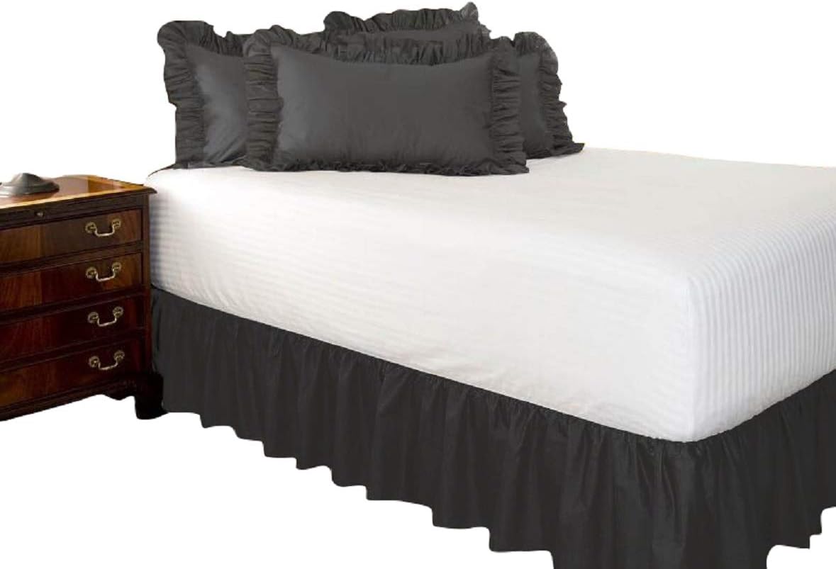 Wrap Around Bed Skirt, Elastic Dust Ruffles, Solid Color Bedskirt,Queen and King, 15" Drop (Hunter, Full)