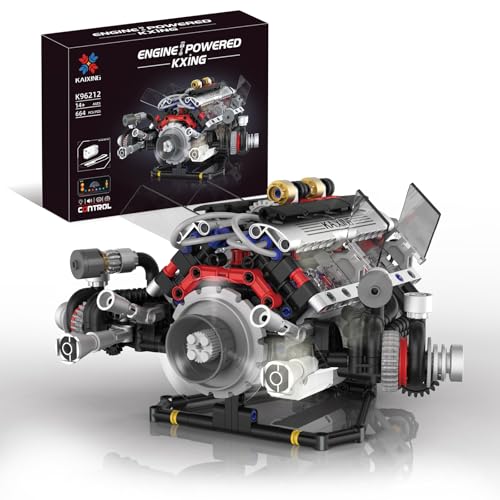 Motor V8 de Juguete, Kit de Modelo de Combustión Controlado por Aplicación con Motor Recargable, Juguete de Experimentación Física para Adultos, Niños, Niños y Niñas (664 Piezas)