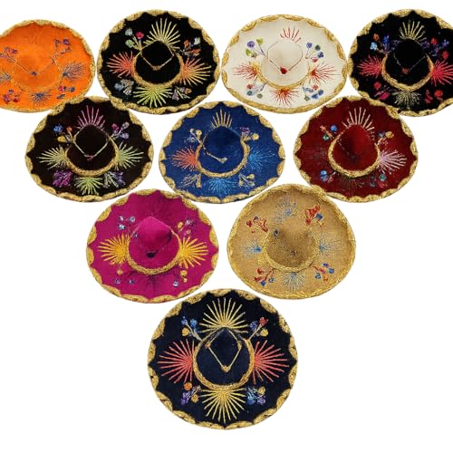 Mini Mexican Sombrero Hats 5 Pack – 6 Inch Charro Mariachi Sombreros, Assorted Colors, Fiesta Party Decorations, Cinco de Mayo Decor, Mexican Party Favors