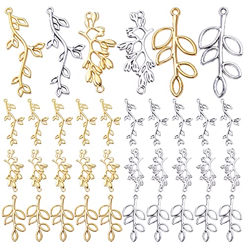 60pcs Tree Leaf Charms Pendants Tibetan Alloy Leaves Branch Bead