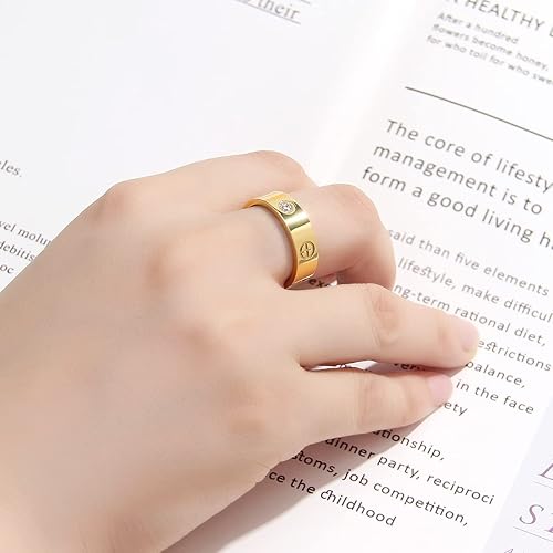 Miniatura 4 de AmorArtSky Anillo de Amor Oro 18k Plata Anillos Anillo de Amistad con Diseño de Tornillo Incrustación Circonita Cúbica Acero Inoxidable Bandas de