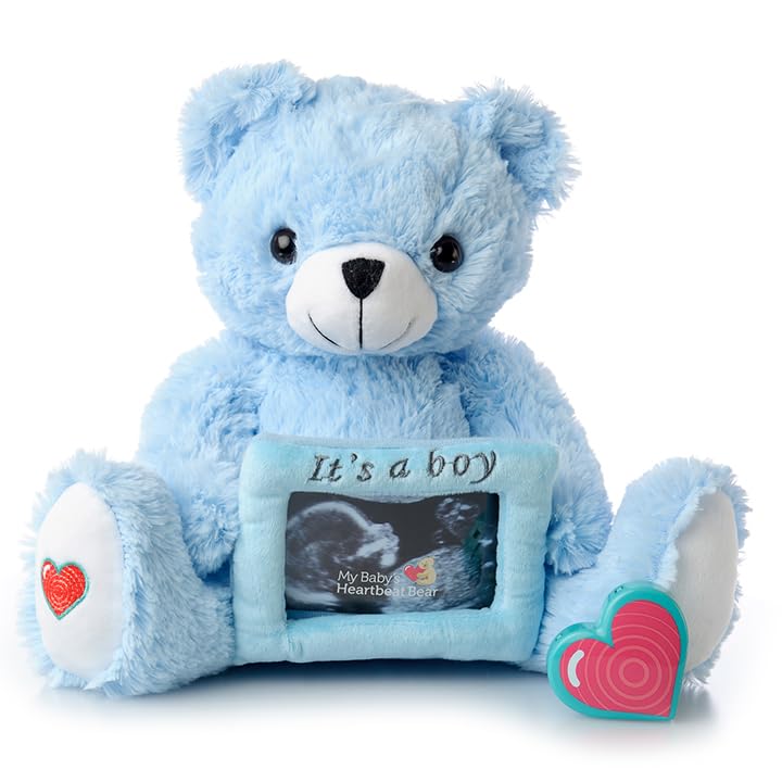 My Baby's Heartbeat Bear Stuffed Animal, 20 Sec Recorder for Baby's First Heartbeats, Cute Plush Toy, Re-recordable, Ideal Gift for Baby Showers, Valentine's Day, Birthdays, Blue Reveal Bear