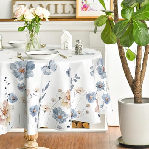 Horaldaily Spring Tablecloth 90×90 Inch Round, Watercolor Flowers Washable Seasonal Table Cover for Party Picnic Dinner Decor by Horaldaily - Used condition - Image 3