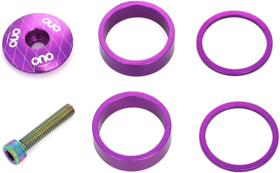 Bike Stem Top Cap Headphone Spacer Kit Aluminum Fork Ring Spacer 28mm 2mm 5mm 10mm Bike Headphone Cover Bike Tool Headset Bearings(Purple 2mm 10mm)