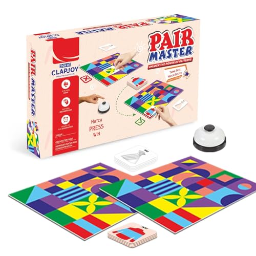 Image of Clapjoy Pair Master Memory Matching Game for Kids | Fast-Paced Spot the Match & Ring the Bell | Flip & Match Board Card Brain Teaser | 2 Player Board Game | Family Game Night for Kids Age 3+