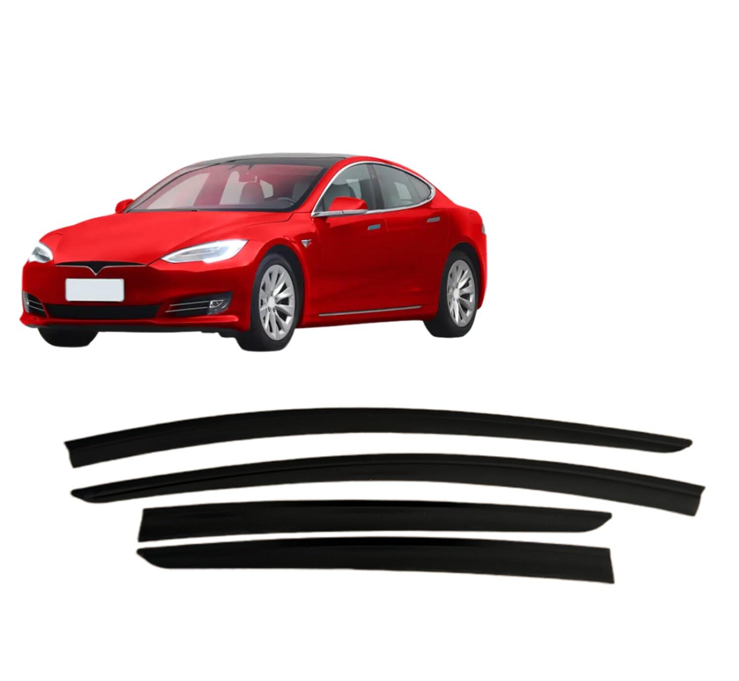 Liufangfc Normal Wind Deflectors For Tesla Model S 2019-2023 – 4Pc Tape-On Smoked Visors, Weatherproof, Anti-Salt/Snow, Low-Noise