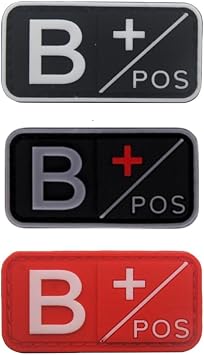 3 PCS Blood Type Patch Kit Positive, Tactical Type Positive 3D PVC Rubber Fastener Patch, 2 X 1 Inch Size B