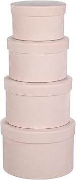 GnFlus Round Gift Boxes with Lids for Presents Set of 4 Light Pink Velvet Nesting Gifts Box for Arrangements Flowers Wedding Birthday Valentines Bridesmaid Christmas Party Anniversary